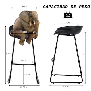 Foto 3 | Foto 3 | Set De 2 Taburetes De Bar Furniturer Fiyaner Negro 43 X 47 X 80 Cm
