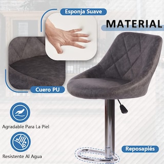 Foto 5 | Foto 5 | Set De 2 Taburetes De Bar Furniturer Hatan Gris Oscuro 38.5 X 38.5 X 83-103 Cm