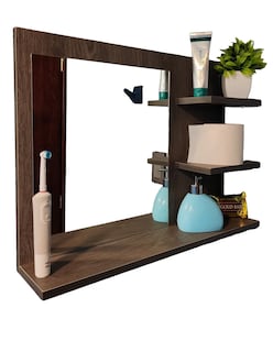 Foto 2 | Foto 2 | Espejo Flotante De Baño Con Repisas De Madera Diseño Único Cafe