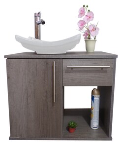Foto 1 | Foto 1 | Gabinete para Baño Flotante Gris con Ovalin Blanco y Cajón