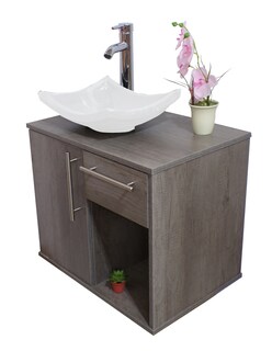 Foto 2 | Foto 2 | Gabinete para Baño Flotante Gris con Ovalin Blanco y Cajón