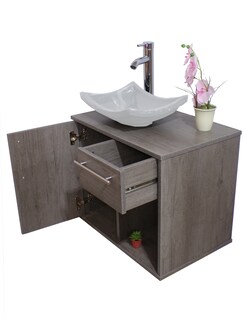Foto 4 | Foto 4 | Gabinete para Baño Flotante Gris con Ovalin Blanco y Cajón