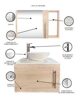 Foto 4 | Foto 4 | Combo de Gabinete para Baño con Ovalin y Monomando + Botiquin con Espejo