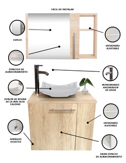 Foto 4 | Foto 4 | Combo de Gabinete para Baño con Lavamanos Monomando y Botiquín con Espejo