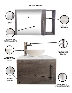 Foto 4 | Foto 4 | Combo De Gabinete Para Baño Con Ovalin Y Monomando + Botiquin Con Espejo