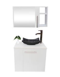 Foto 1 | Foto 1 | Combo de Gabinete para Baño 07 Izquierdo con Lavamanos y Monomando más Botiquín con Espejo Blanco