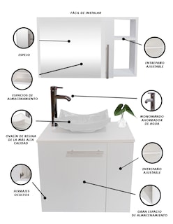Foto 4 | Foto 4 | Combo de Gabinete para Baño 07 Izquierdo con Lavamanos y Monomando más Botiquín con Espejo Blanco