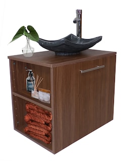 Foto 3 | Foto 3 | Combo de Gabinete para Baño 07 Izquierdo con Lavamanos y Monomando más Botequín con Espejo Marrón