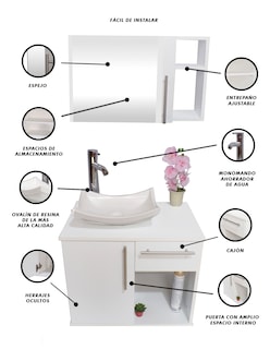 Foto 4 | Foto 4 | Combo de Gabinete para Baño con Puerta y Cajón con Lavabo y Monomando más Botiquín con Espejo