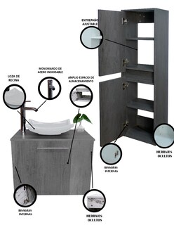 Foto 5 | Foto 5 | Gabinete para Baño con Almacenamiento Gris 2 Piezas