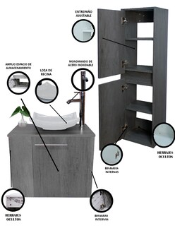 Foto 5 | Foto 5 | Gabinete para Baño con Almacenamiento Gris 2 Piezas