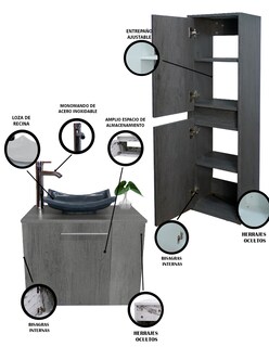 Foto 5 | Foto 5 | Gabinete para Baño con Almacenamiento Gris 2 Piezas