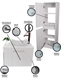 Foto 5 | Foto 5 | Gabinete de Baño + Gabinete de Almacenamiento Blanco 2 Piezas