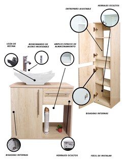 Foto 5 | Foto 5 | Combo de Gabinete para Baño con Lavamanos y Monomando + Gabinete de Almacenamiento Beige