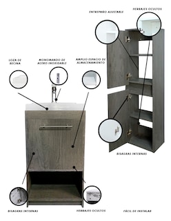 Foto 5 | Foto 5 | Combo de Gabinete con Lavamanos y Monomando + Gabinete Almacenamiento Seine Gris