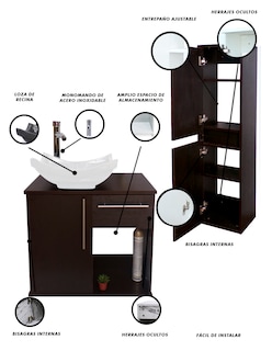 Foto 5 | Foto 5 | Combo de Gabinete para Baño con Lavamanos y Monomando + Gabinete de Almacenamiento Jacquemart Marrón