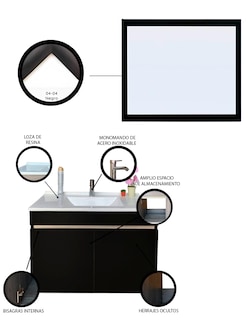 Foto 3 | Foto 3 | Gabinete para Baño con Lavabo y Espejo Decorativo Decomobil Lucerna Negro
