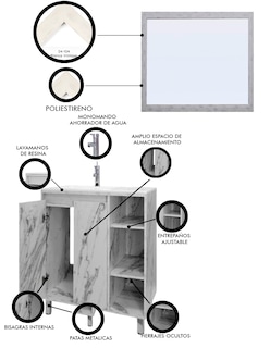 Foto 5 | Foto 5 | Gabinete Para Baño Con Lavabo Freya Y Espejo Decorativo
