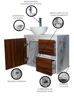 Foto 3 | Foto 3 | Gabinete Para Baño Calypso Ovalin Y Llave Minimalista, Gabinete Flotante Para Lavabo