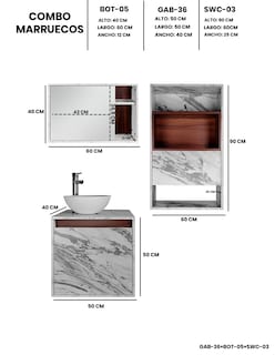 Foto 4 | Foto 4 | Combo Marruecos Gabinete De Baño Moderno Con Lavabo Botiquín Y Sobre Wc Mdf