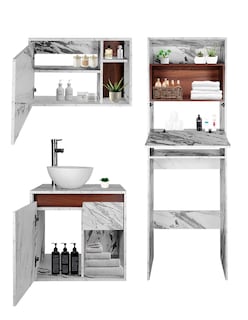 Foto 8 | Foto 8 | Combo Daca Gabinete de Baño Moderno con Espejo Mueble sobre WC con 3 Estantes MDF