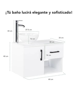 Foto 3 | Foto 3 | Mueble Kit Para Baño Gabinete Organizador Con Monomando Lavabo Color Blanco