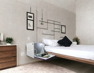 Foto 4 | Foto 4 | Buró Flotante Recámara MDF Luz Led Puerto de Carga Ensamblado Gris