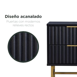 Foto 5 | Foto 5 | Buró Moderno Top Living Manhattan Diseño Acanalado Con 2 Cajones Negro Y Dorado