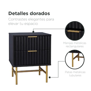 Foto 6 | Foto 6 | Buró Moderno Top Living Manhattan Diseño Acanalado Con 2 Cajones Negro Y Dorado
