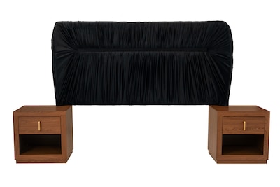 Foto 1 | Foto 1 | Cabecera Tapizada King Size Con 2 Burós De 1 Cajón Color Negro Y Nogal - Madera Industrializada Y Tapizado