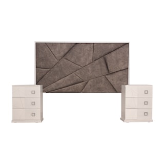 Foto 1 | Foto 1 | Cabecera Tapizada King Size Con 2 Burós De 3 Cajones Color Gris Y Blanco - Madera Industrializada Y Tapizado