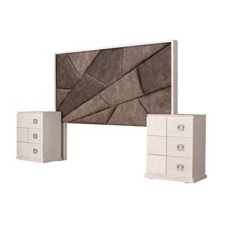 Foto 2 | Foto 2 | Cabecera Tapizada King Size Con 2 Burós De 3 Cajones Color Gris Y Blanco - Madera Industrializada Y Tapizado