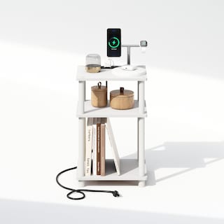 Foto 6 | Foto 6 | Mesita De Noche Furinno Just Turn-tube De 3 Niveles Con Usb Blanca - Venta Internacional.