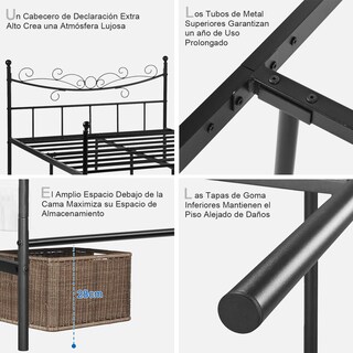 Foto 5 | Foto 5 | Cama Doble Furniturer Tatiana Negro 199 X 143 X 96 Cm