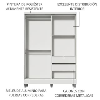 Foto 4 | Foto 4 | Clóset Madesa 104409A1ECP color Blanco 2 Puertas Corredizas 1 con Espejo