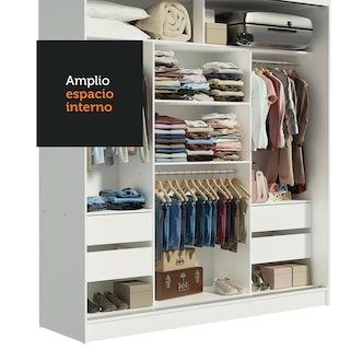 Foto 6 | Foto 6 | Ropero Doble Madesa Reno 3 Puertas Corredizas 1 con Espejo Blanco
