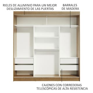 Foto 4 | Foto 4 | Ropero Doble Madesa Reno 3 Puertas Corredizas 1 con Espejo Marrón/Blanco