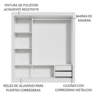 Foto 4 | Foto 4 | Closet Madesa Lyon 3 Puertas Corredizas 2 Cajones