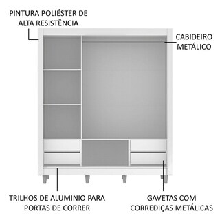 Foto 5 | Foto 5 | Ropero Madesa Lyon Plus 3 Puertas Corredizas con Espejos 4 Cajones con Pies Blanco