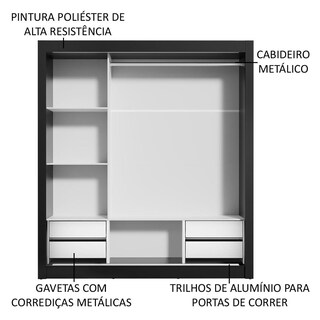 Foto 5 | Foto 5 | Ropero Madesa Lyon Plus 3 Puertas Corredizas con Espejos 4 Cajones Negro