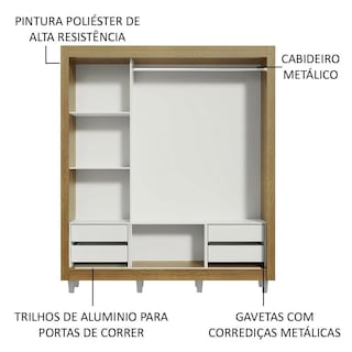 Foto 5 | Foto 5 | Ropero Madesa Lyon Plus 3 Puertas Corredizas 4 Cajones con Pies Marrón