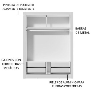 Foto 6 | Foto 6 | Closet Madesa Dallas Plus 2 Puertas Corredizas 1 Espejo 4 Cajones