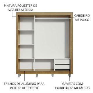 Foto 5 | Foto 5 | Closet Madesa Lyon con Patas 3 Puertas Corredizas 1 Espejo 2 Cajones