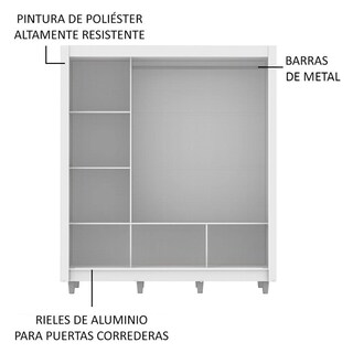Foto 4 | Foto 4 | Ropero Madesa Mônaco 3 Puertas Corredizas con Espejo Blanco