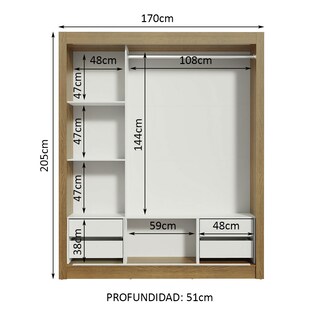 Foto 4 | Foto 4 | Ropero Madesa Lyon Plus 3 Puertas Corredizas 1 con Espejo 4 Cajones Marrón