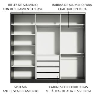 Foto 5 | Foto 5 | Ropero Closet Madesa Royale 3 Puertas 2 Espejo N/n/b