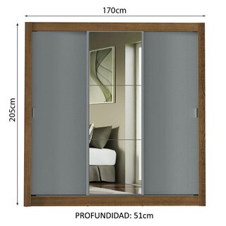 Foto 3 | Foto 3 | Ropero Closet Madesa Mônaco 3 Puertas 1 Espejo Mg