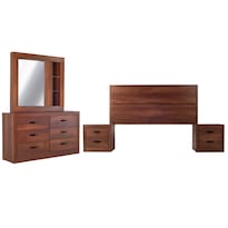 Recámara King Size De 4 Piezas Con Cabecera, 2 Burós Y Tocador Con Espejo Color Parota - Melamina