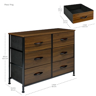 Foto 5 | Foto 5 | Cómoda Rack & Pack Marrón 6 Cajones Metal y Madera