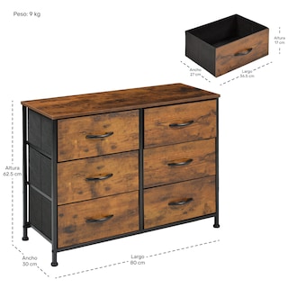 Foto 5 | Foto 5 | Cómoda Cajonera Mueble 6 Cajones Metal Organizador Madera Café Claro